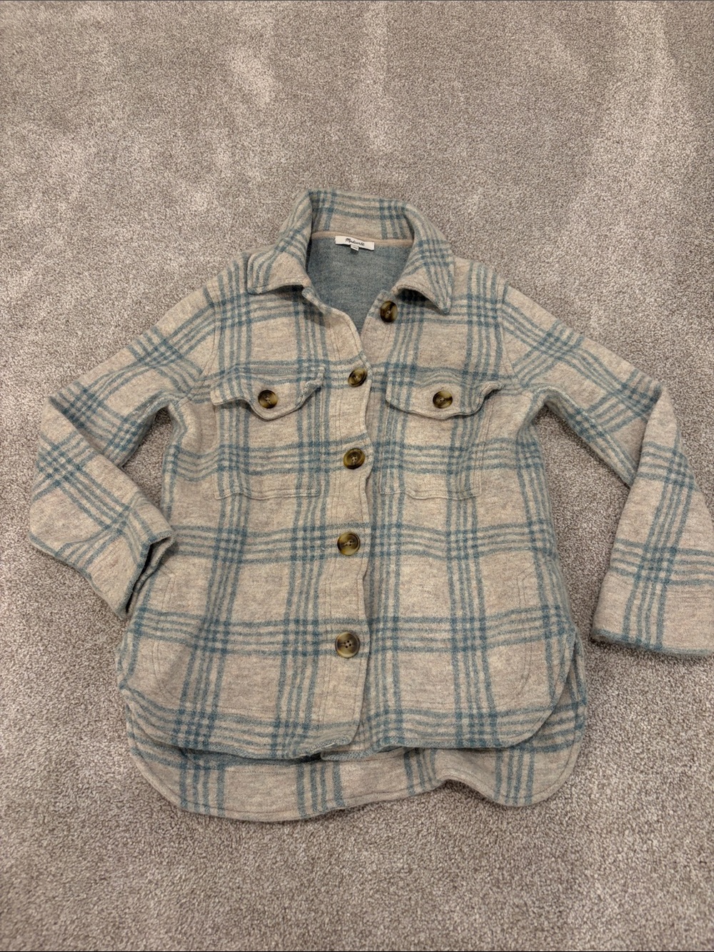Madewell Cream & Blue Plaid Button-Front Jacket Wool (Read Desc)